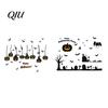 Black Halloween Silhouette Decor 3Pcs Static Window Clings, Retro Pumpkin Bat Ghost Castle Festival Atmosphere Glass Sticker Decals, Waterproof