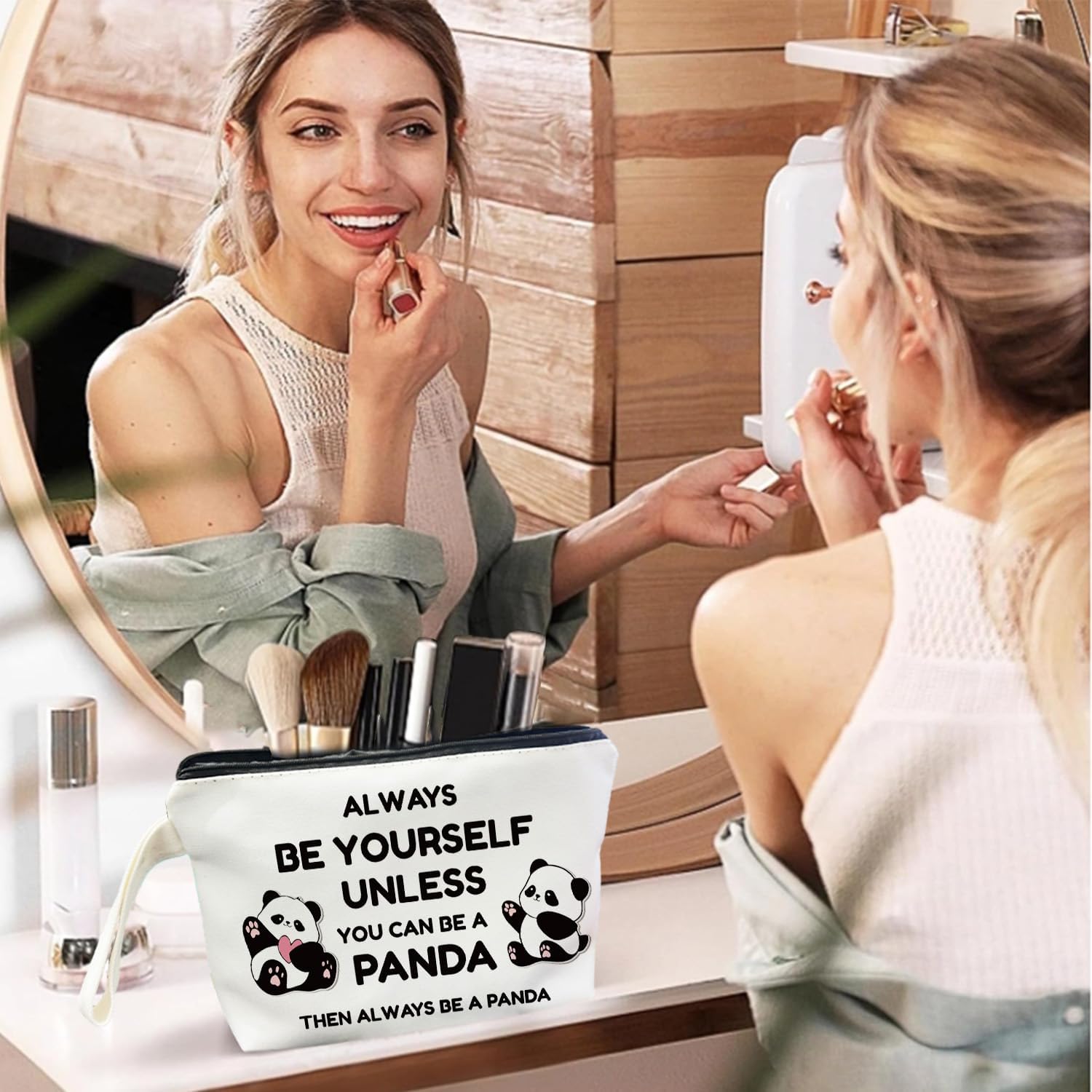 Cute Panda Makeup Bag - Cute Panda Themed Gifts for Lovers Girls Mom Women, Cosmetic Travel Bags for Women, Canvas Zipper Makeup Bag