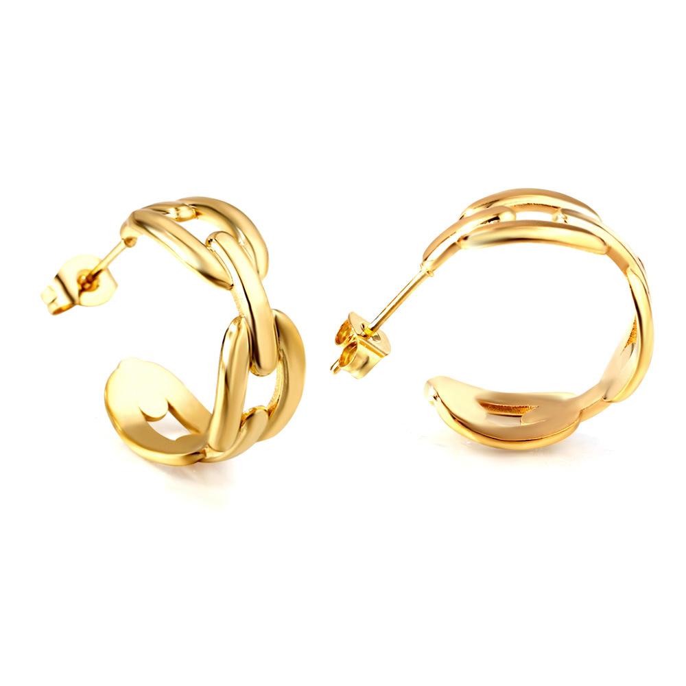 Gold Open Link Chain Hoop Earrings Minimalist Small Loop Ear Studs For Women