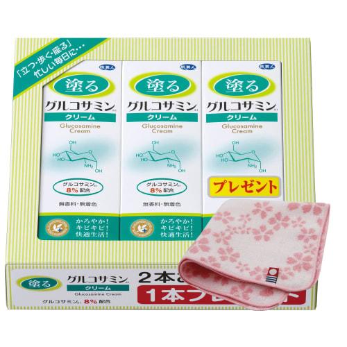 Azuma Shoji Glucosamine Cream, 8% Glucosamine, 60g X 3 Bottles (Includes Imabari Towel Handkerchief) (Floral Print)