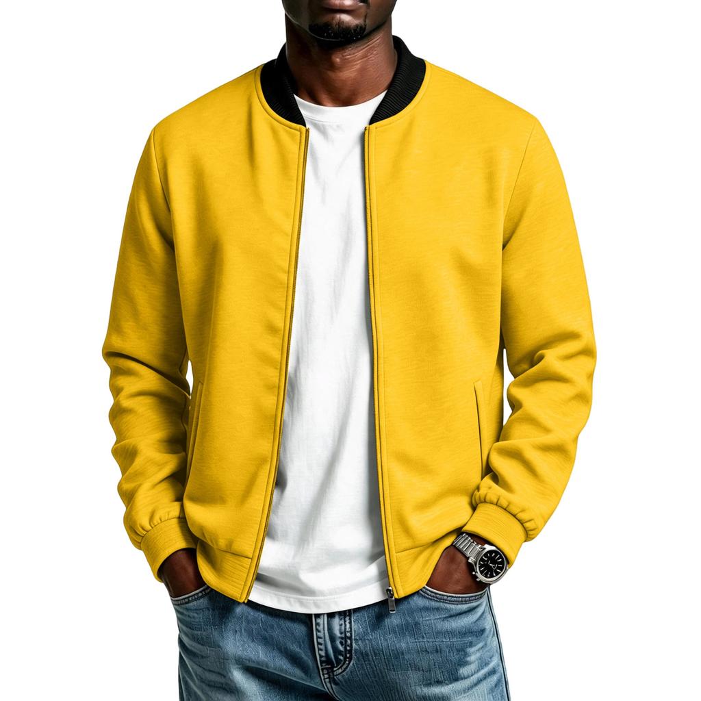 Men's Color Jacket with Zipper Front and Collar Casual Flight Jacket for Everyday Wear