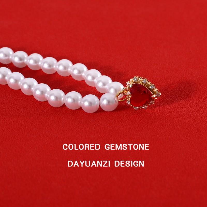 Floral Pet Necklace With Pearl Zircon Accents Cats Small Dogs - Birthday Wedding Party Accessory