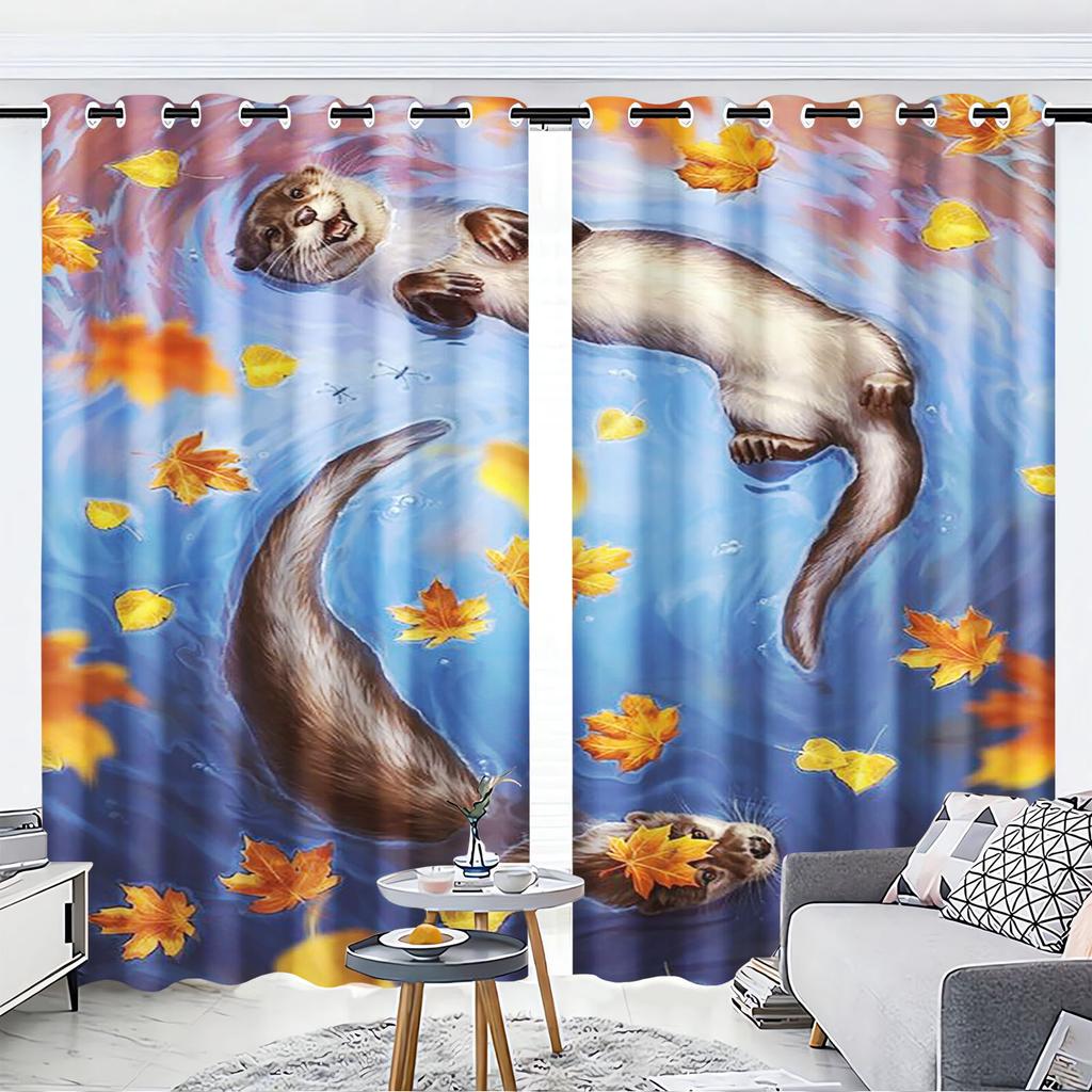 Otter, Animal Anime Printed Curtains For Living Room Home Decor  Blackout Curtains Bedroom Drapes Cartoon Christmas