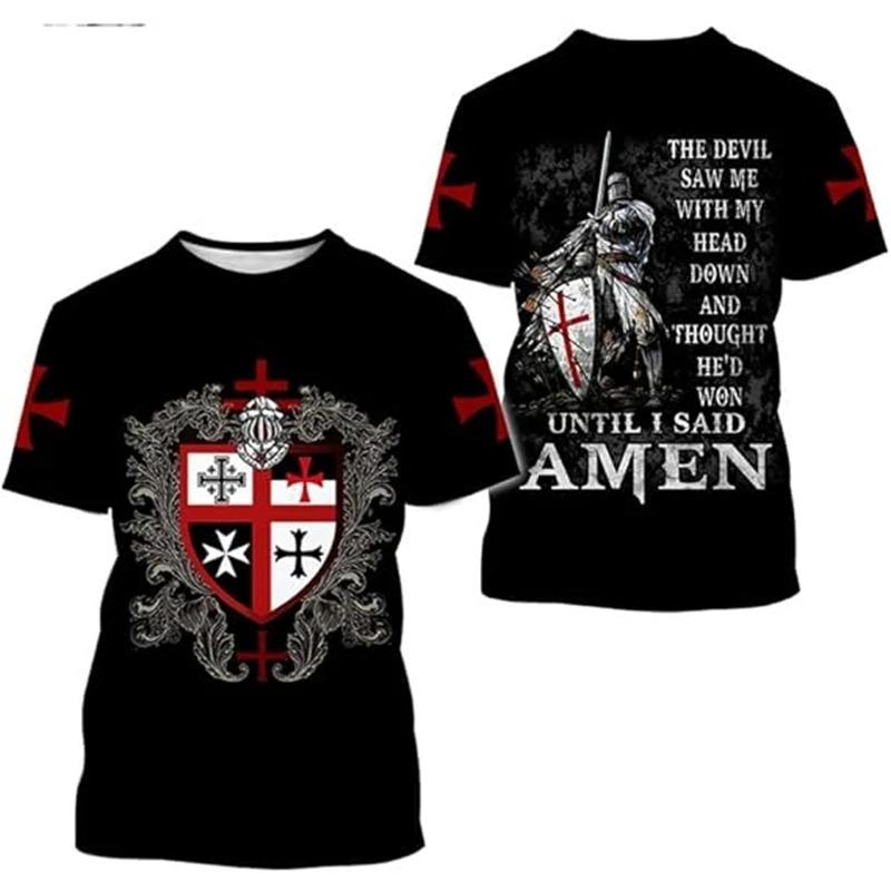 3D Print Knight Templar T-shirt Men Women Cross Fashion Trendy Cool Short Sleeve O Neck T-shirt Unisex Jesus Christian Tees