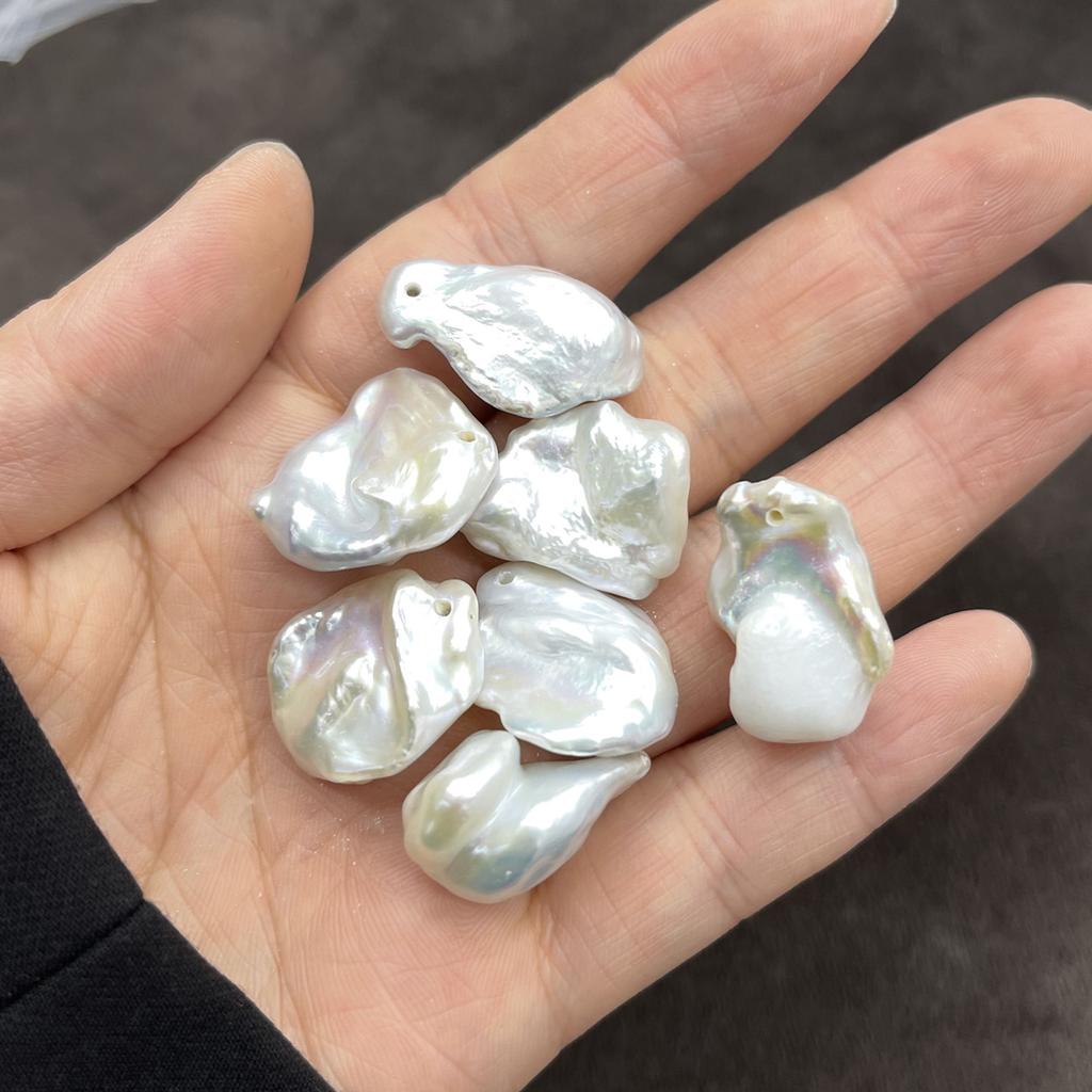 2Pcs, Baroque Pearl Pendant With Hole, Natural Freshwater Pearl Charms for Jewelry Making DIY Necklace Bracelet Accessories 15-20mm