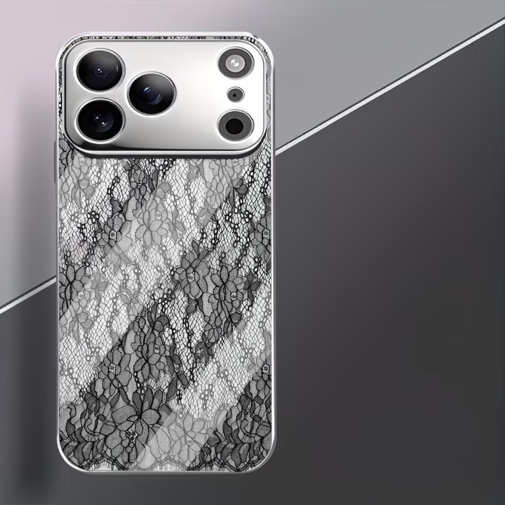Black Floral Lace Print phone case mobile phones for iphone 17 pro max cover Glass for iPhone 17 16 15 14 13 12 11pm Pro Plus