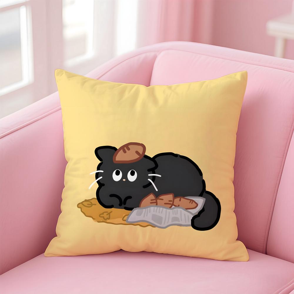 Cute Cartoon Cats Animations Cushion Cover Pillowcase Short Plush Invisible Zipper Room Sofa Cushion Cover