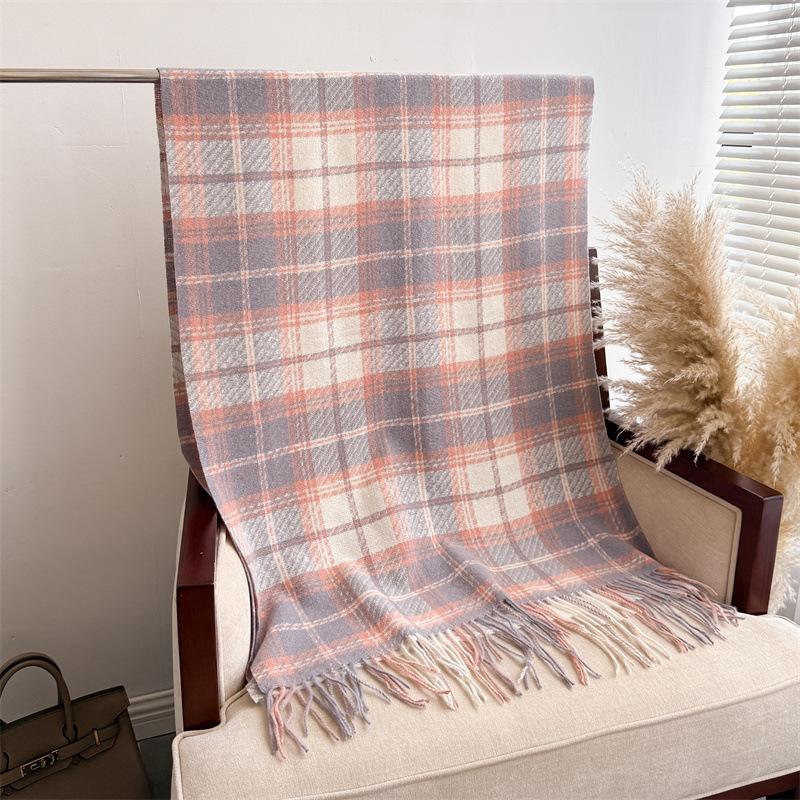 Korean Atmosphere Plaid JK Scarf, Adult Unisex Autumn Winter Thickened Warm Versatile Scarf with Tassels, Fashionable Casual Style