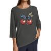 Women's Fashion Casual Round Neck 3/4 Sleeve Loose Independence Day Printed T-Shirt Ladies Top