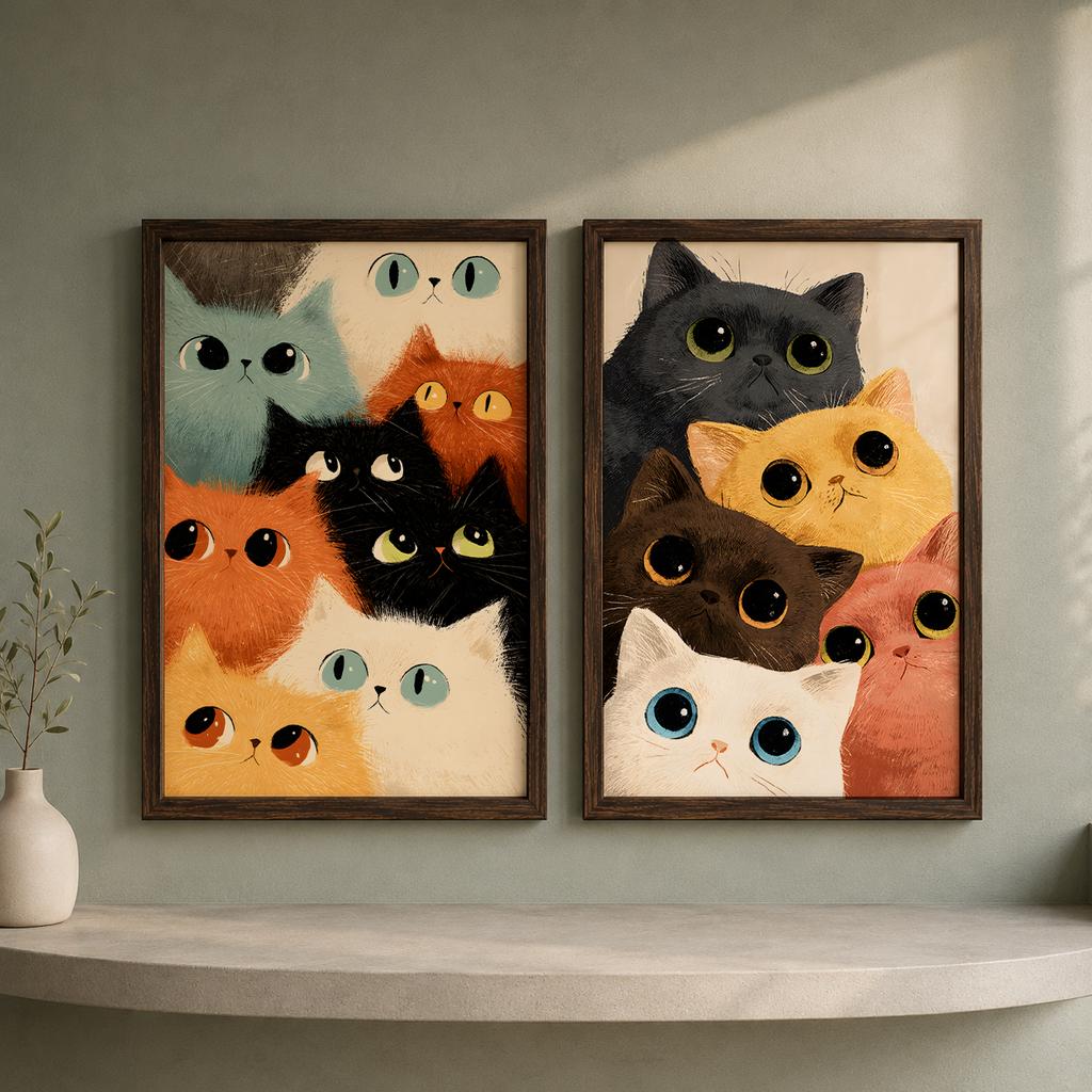 Nordic Wall Art Cute Stacked Cats Animals Canvas Painting Nordic Style Poster Prints Bedroom Living Room Wall Decor