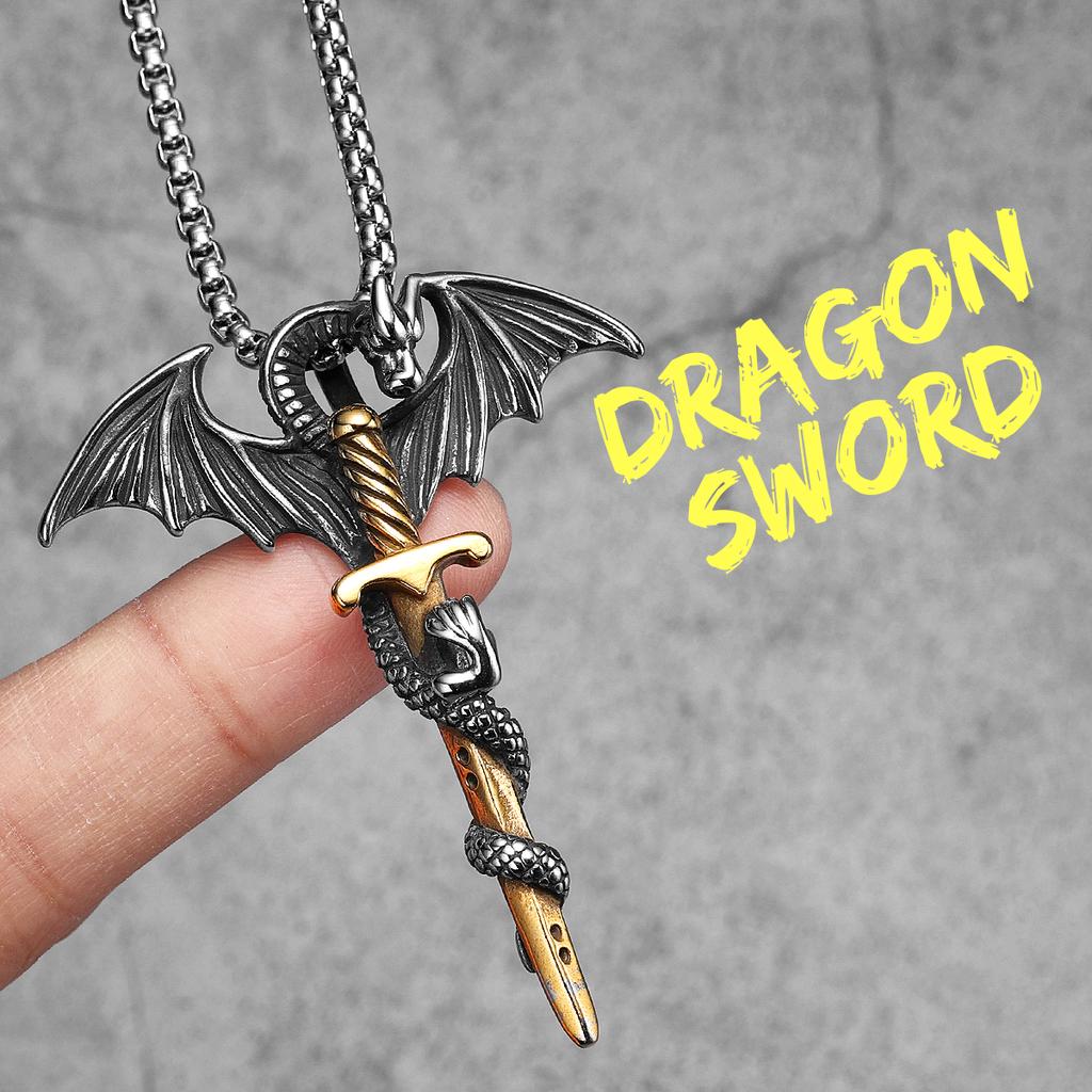 Dragon Slaying Sword Men Necklaces Stainless Steel Pendant Chain Women Punk Fashion Jewelry New Accessories Gifts