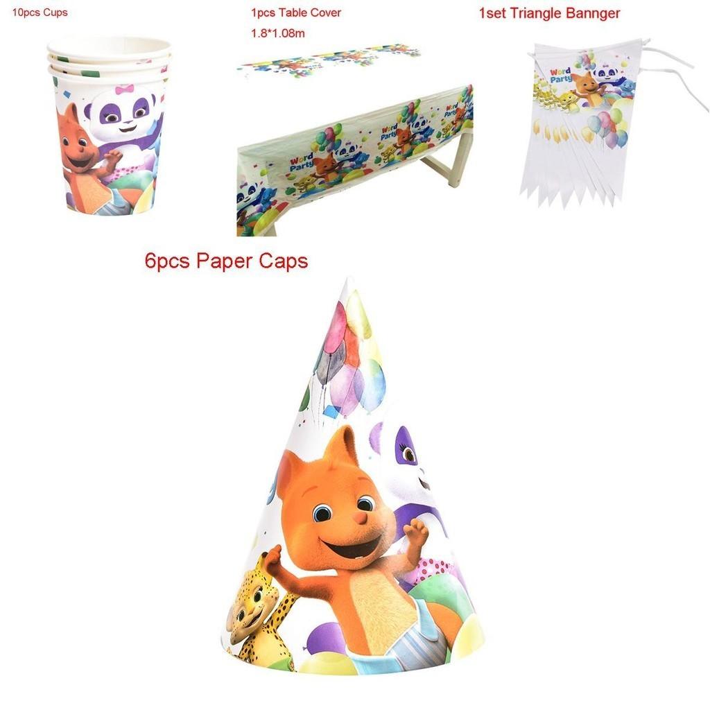 Word Party Theme Party Supplies Set With Colorful Plates Cups And Happy Birthday Banner For Kids Celebrations