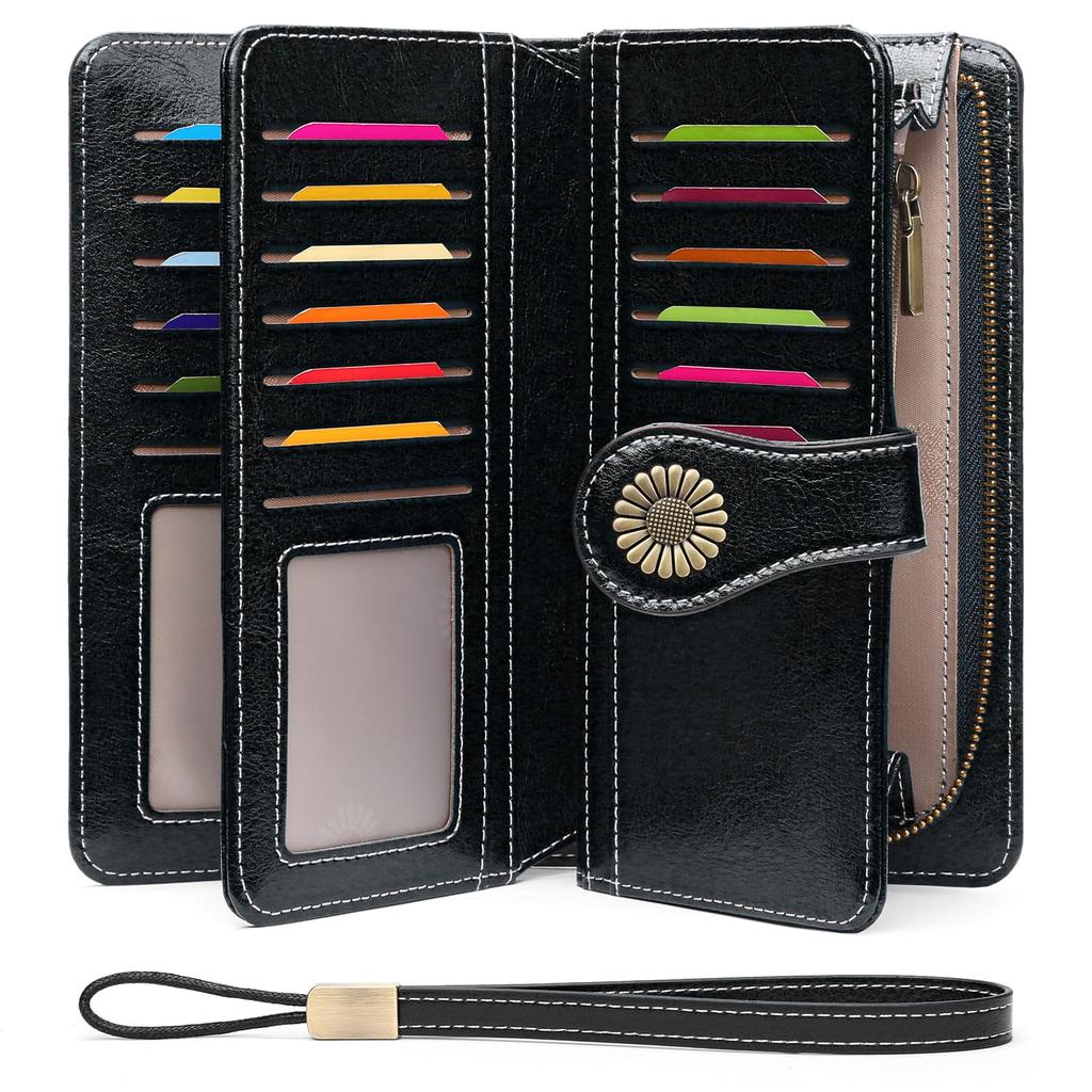 SENDEFN Women's Long Wallet, Large Capacity, with Coin Purse, Comfortable to the Touch, RFID & Magnetic Skimming Protection, Genuine Leather Long