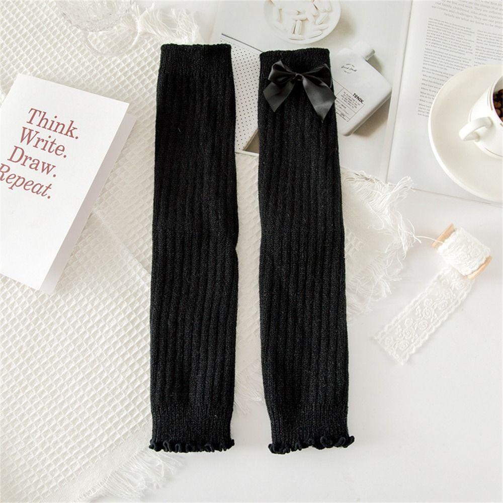 

Bow Tie Knitted Socks Keep Warm JK Stockings Cute Lolita Long Socks for Winter Autumn A/black