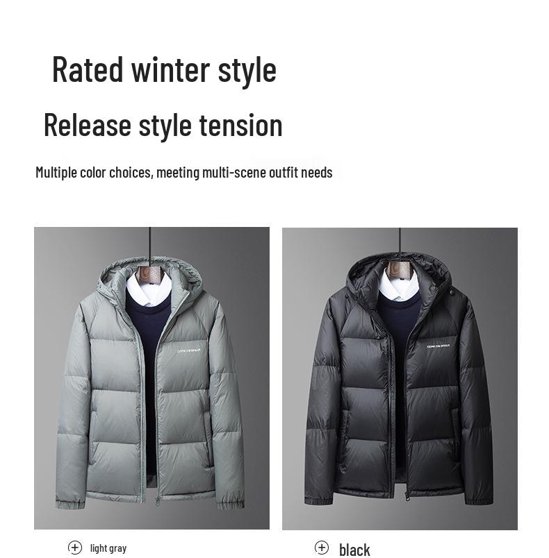 Men's Hooded Down Jacket - Winter 2025 Fashion: Short, Thick, High Loft, Warm Puffer Coat