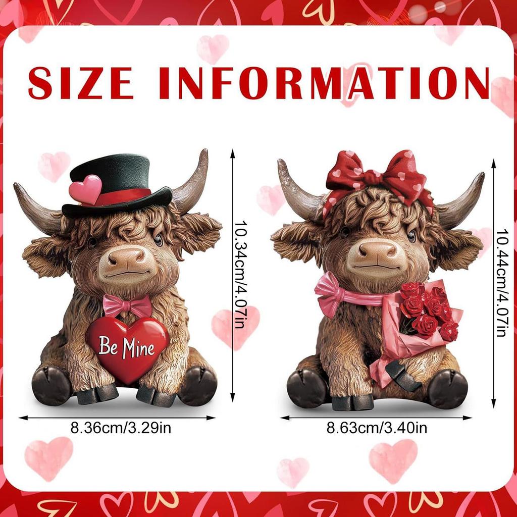 Mini Cow Figurines Valentine's Day Romantic Calf Decorations 2 Piece Animal Statues For Home Decor For Him Her Wedding Farmhouse