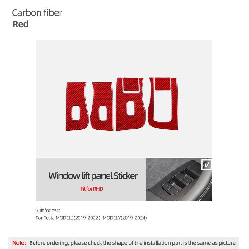 For Tesla 2019- Model 3 Highland Model Y Juniper Carbon Fiber Window Lift Panel Trim Sticker Car Interior Tuning Accessories