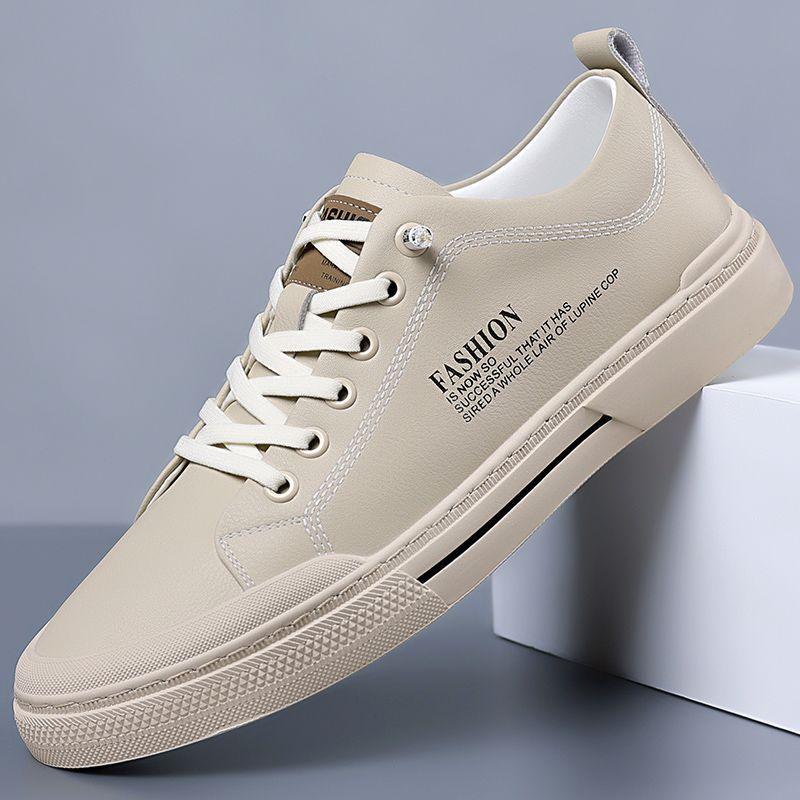New Shoes for Men Genuine Leather Casual Shoes Concise White Flat Skateboard Shoes Street Cool Slip-on Sneaker