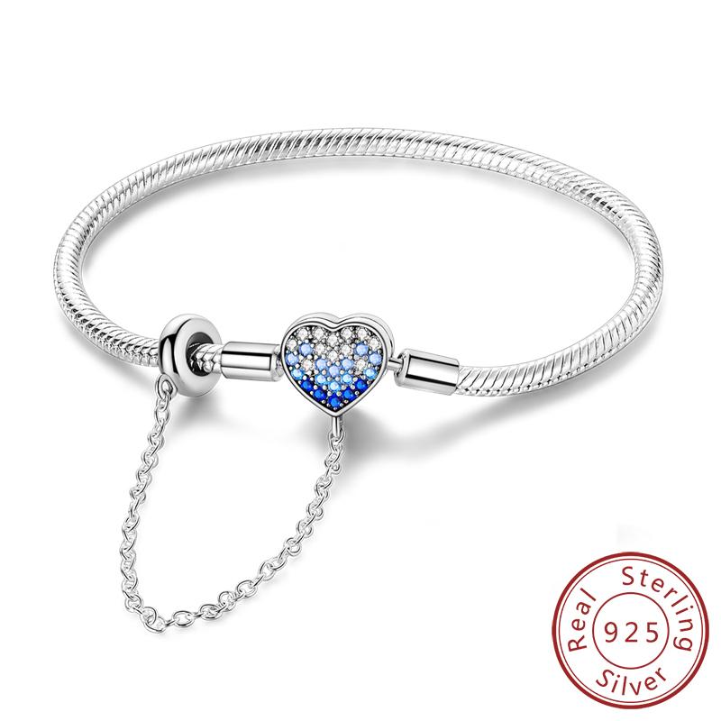 Armband Original 925 Sterling Silver Berlockarmband 17-20CM Kärlekshjärta Pave Zirkonia Armband för Kvinnor DIY Berlock Smycken Gåvor
