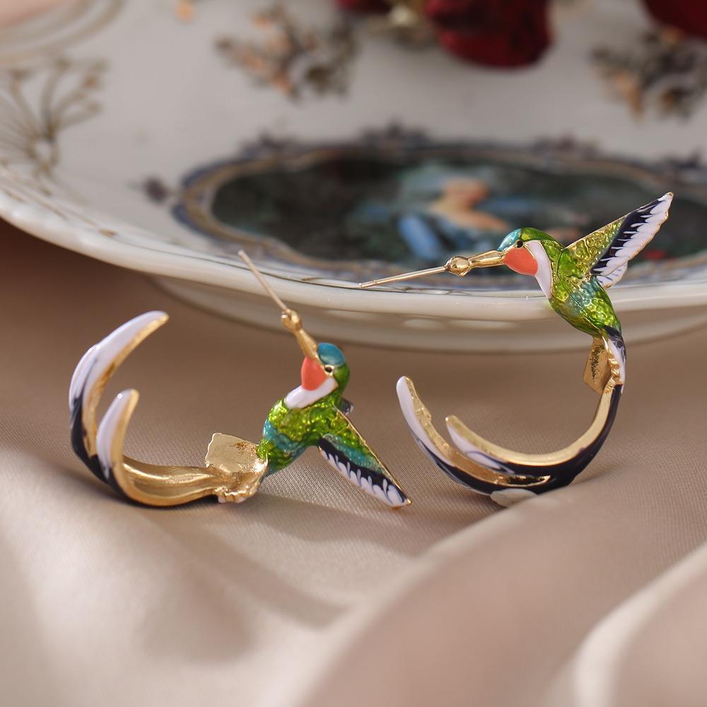 Cute Hummingbird Shape Oil Drop Earrings Popular Ear Jewelry Oil Drop Earrings Women
