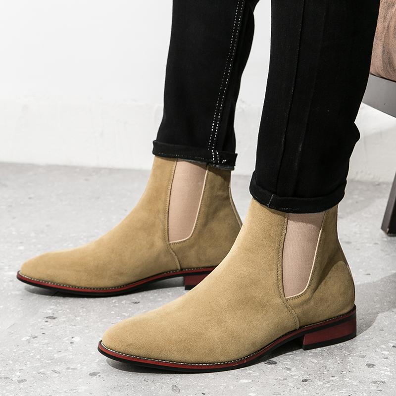 Fashion Simple Atmospheric Suede Chelsea Men Pointed Leather Fashion Slip-on Formal Boots Casual Comfort Business Driving High Top Shoe