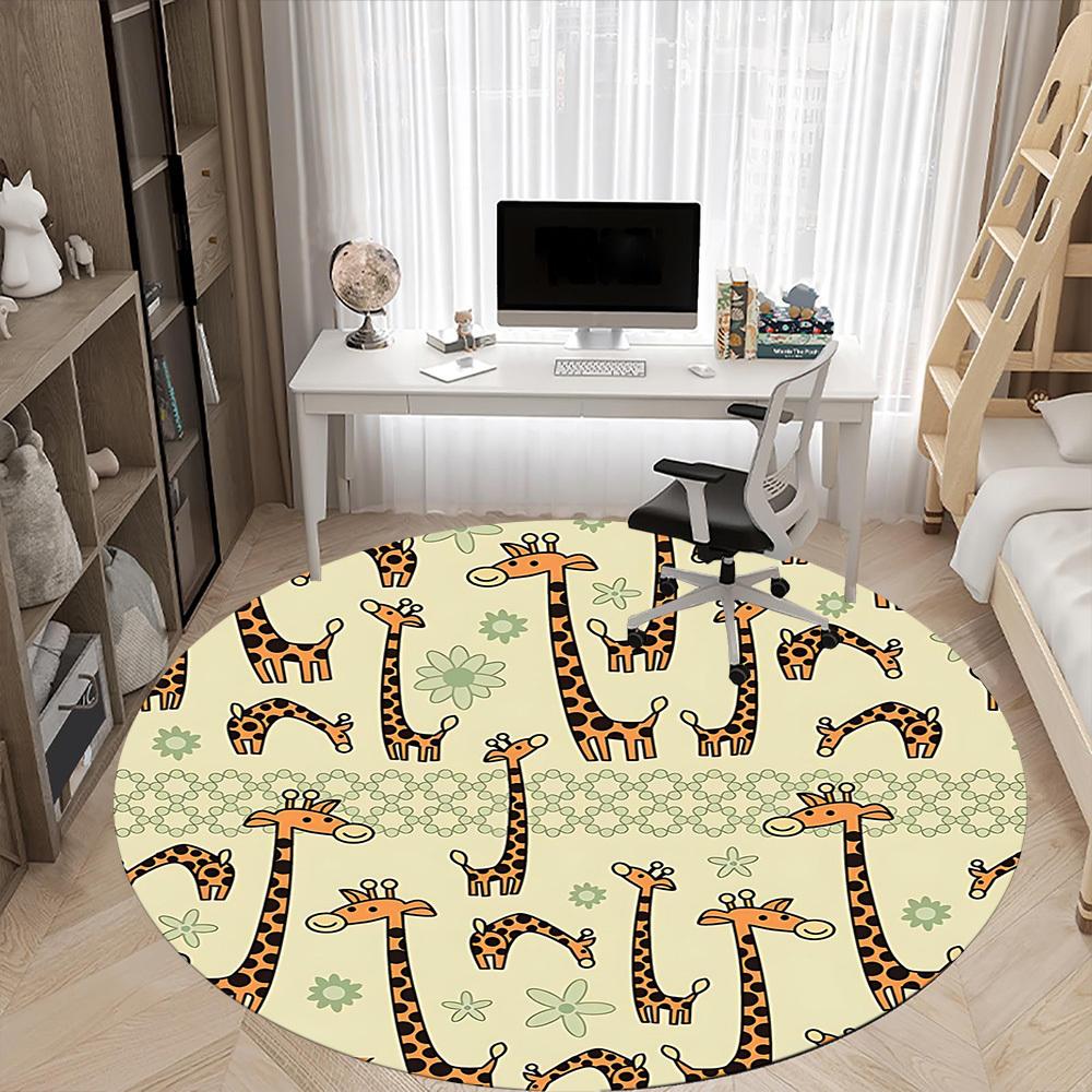1PC Giraffe Pattern Office Round Area Rug, Mat Suitable For Office, Under Office Chairs Bedroom Living Room Home Decor, Room Deco