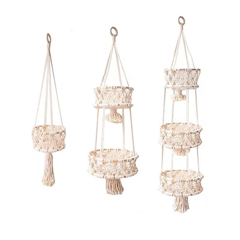 Hand-Woven Cotton Rope Mesh Basket for Kitchen, Fruit, Flowers, Vegetables, and Bohemian Décor.