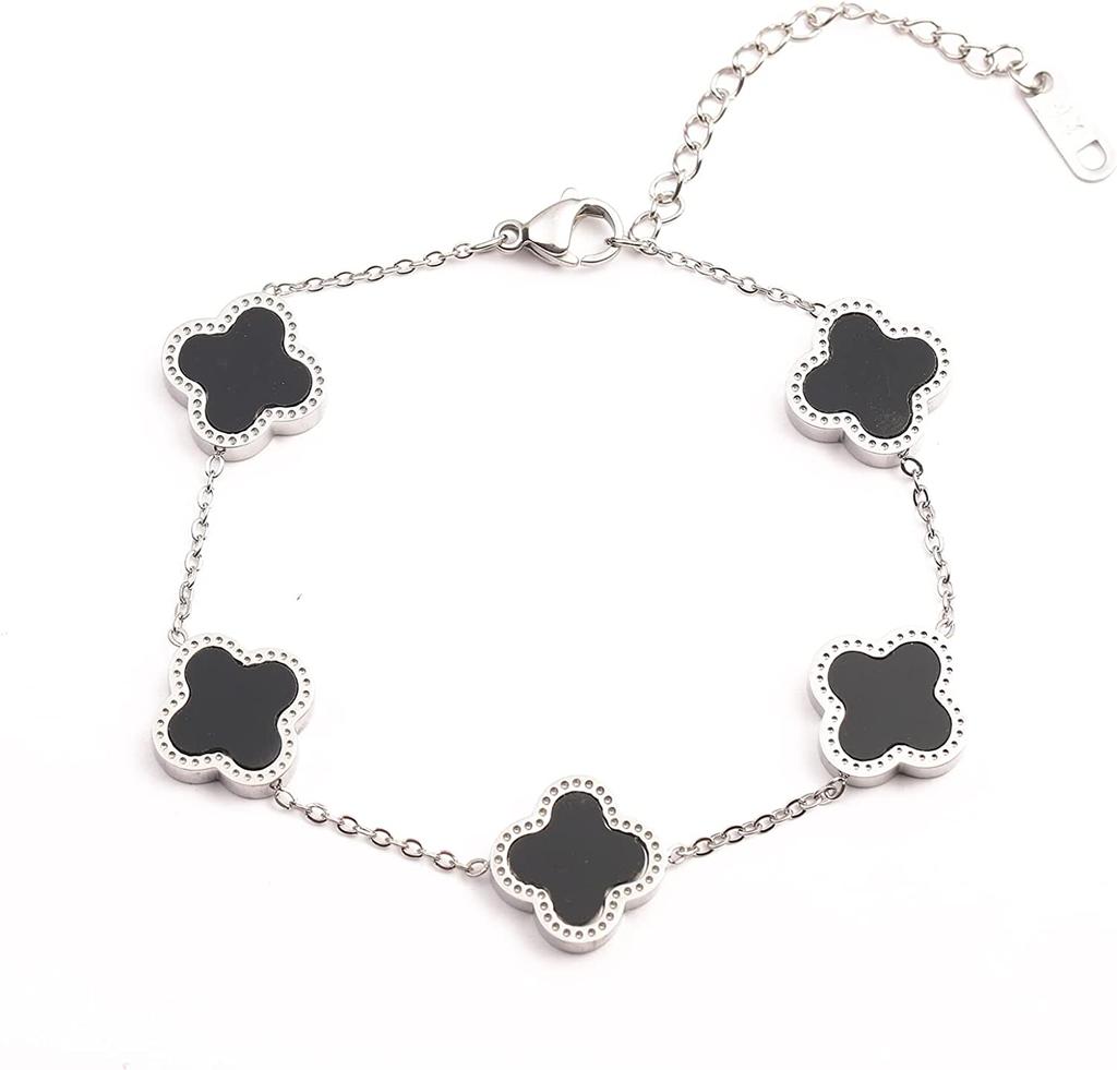 Bracciale Portafortuna Con Trifoglio In Argento E Cordino Bianco - Fatto A Mano In Germania, Regolabile Fino A 21cm, Confezione Regalo