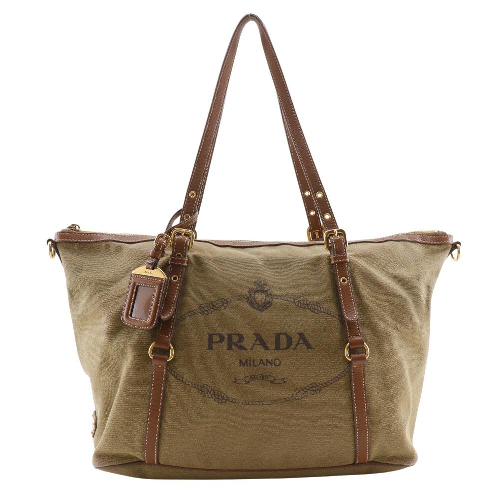 

PRADA Jacquard Tote Bag Khaki beige canvas unisex Used