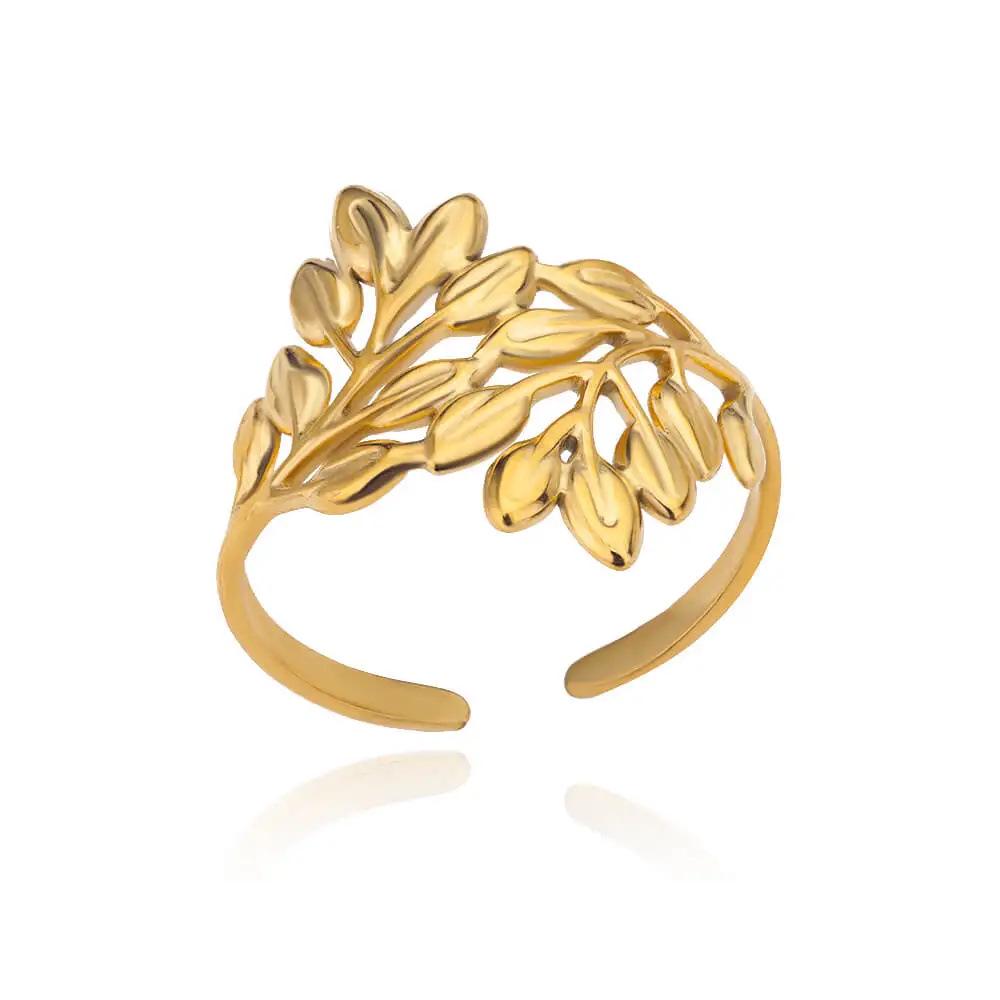 18K Gold Plated Stainless Steel Geometric Open Wide Band Unisex Ring