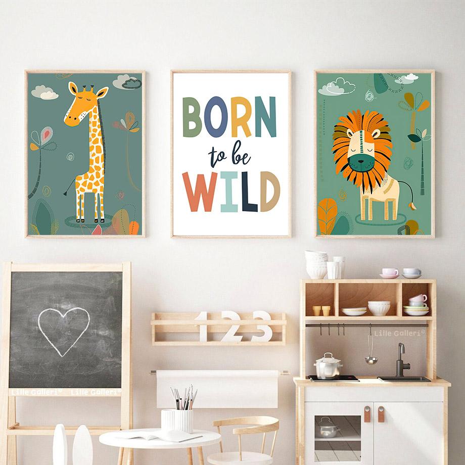 Lion Elephant Giraffe Jungle Animal Nursery Wall Art Canvas Painting Nordic Posters And Prints Wall Picture Baby Kids Room Decor