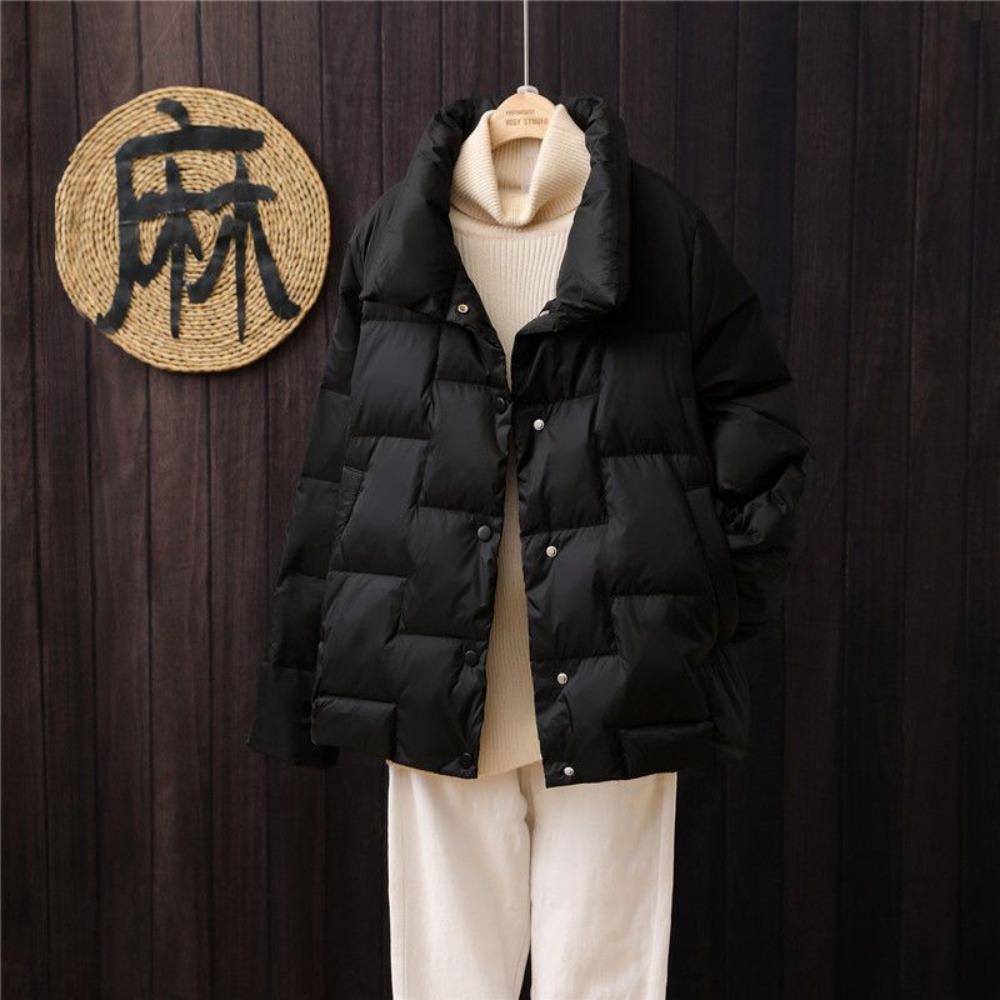 Women's Stand Collar Long Sleeve Down Jacket Loose Fit Commuter Style Outerwear