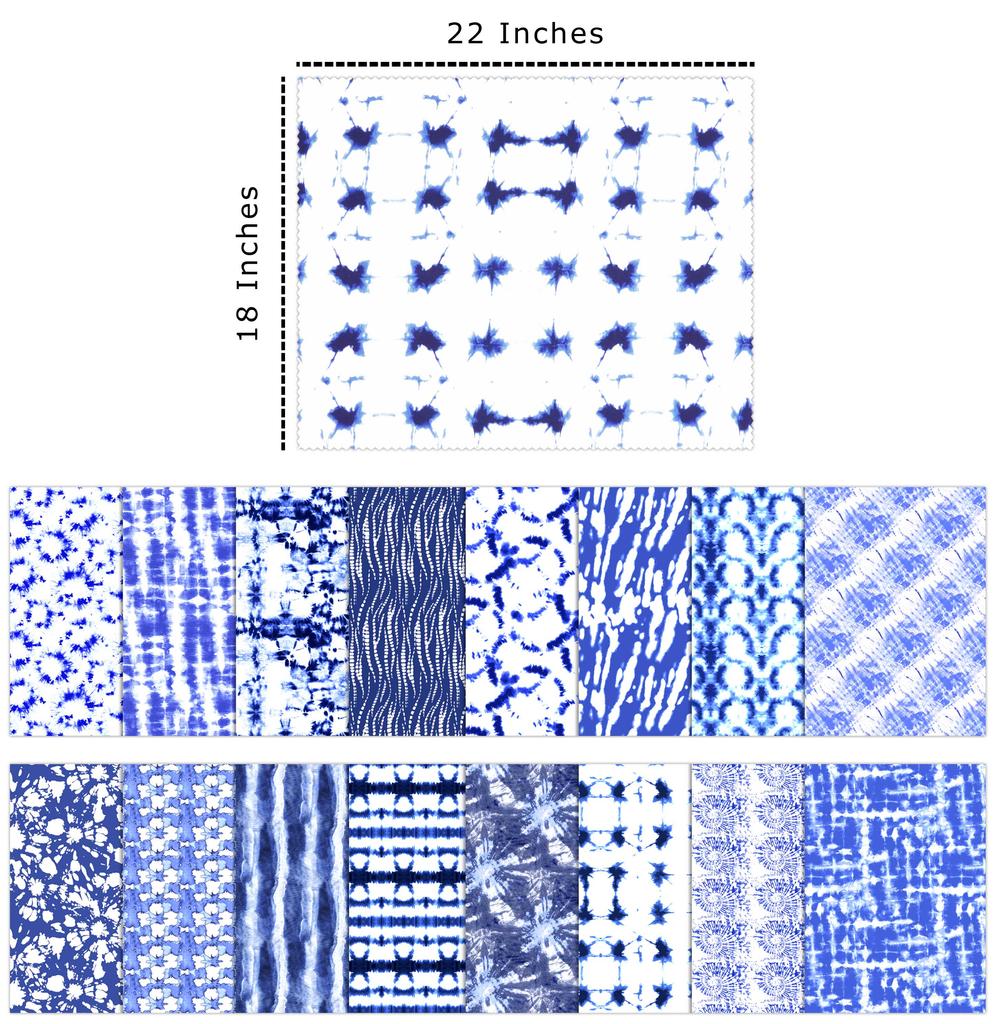 Soimoi 16 Pc Fat Quarter Bundle,  Shibori  Print 18"x 22"  DIY Patchwork-  100   Cotton  Pre-Cut Quilting Fabric Blue &