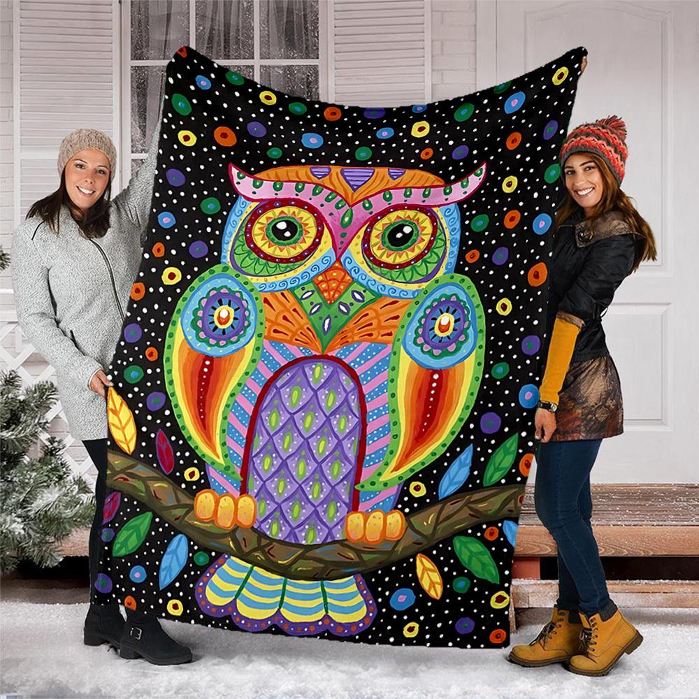 1pc Colorful Owl Art Print Print Outdoor Blanket, Lightweight Polyester,