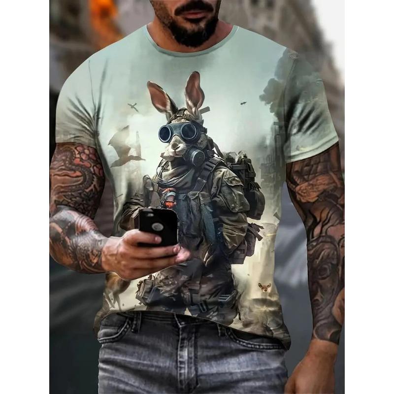 Funny Animal Printed Men's T-Shirts Summer Casual Round Neck Short Sleeve Outdoor Fashion Oversized Male Clothing Street T-Shirts