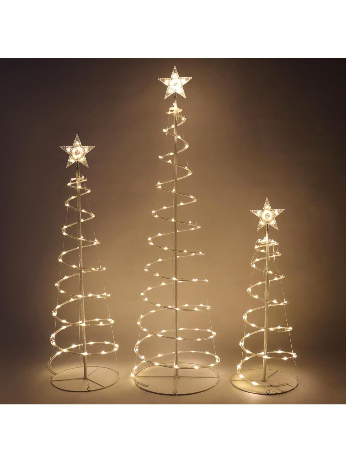 

JOYFY 3 Pack Spiral Christmas Tree Lights 218 LED Outdoor Lighted Tree for Christmas Decorations Yard Xmas Eve Night Dcor