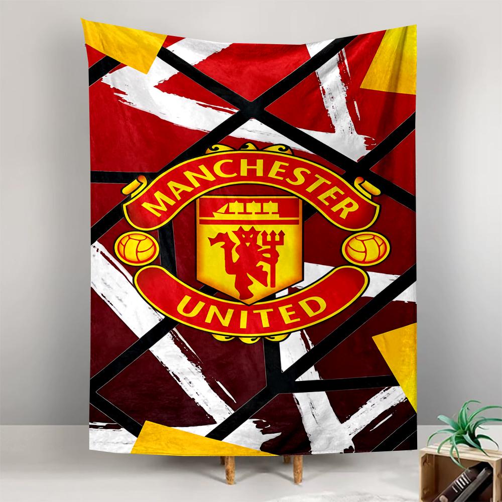 Tapestry Manchester United Crest Red Black Diamond Pattern Yellow Shapes Bold Poster