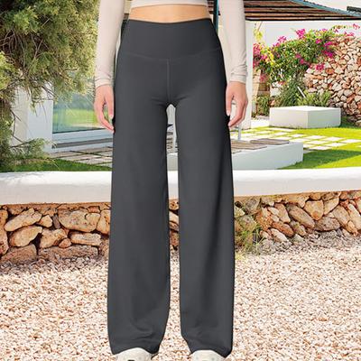 Calças femininas flare elásticas cintura alta cor sólida perna reta calças cor sólida perna reta controle de barriga calças de ioga