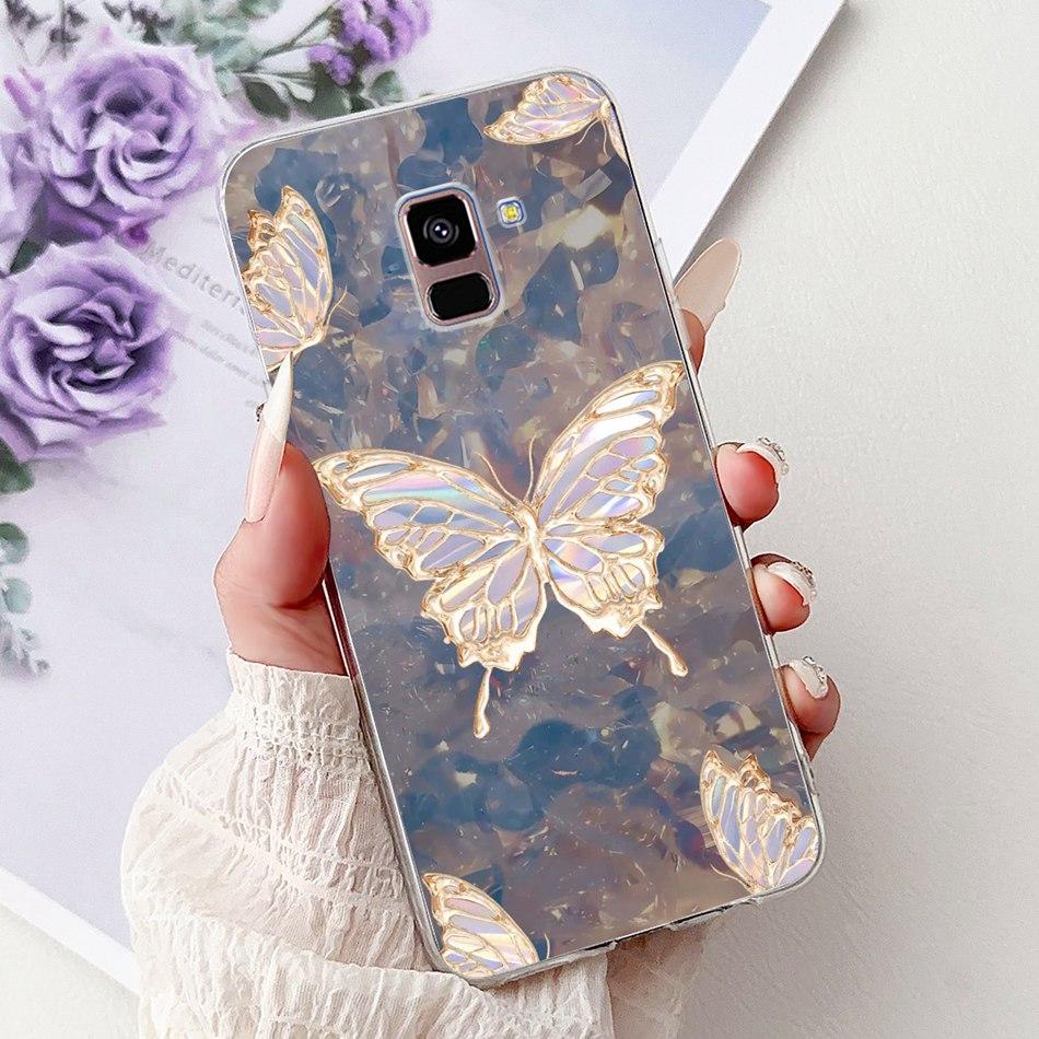 Phone Case For Samsung Galaxy A8+ (2018) SM-A730F / A8 (2018) SM-A530F Elegant Floral Butterfly Soft Silicone TPU Cases
