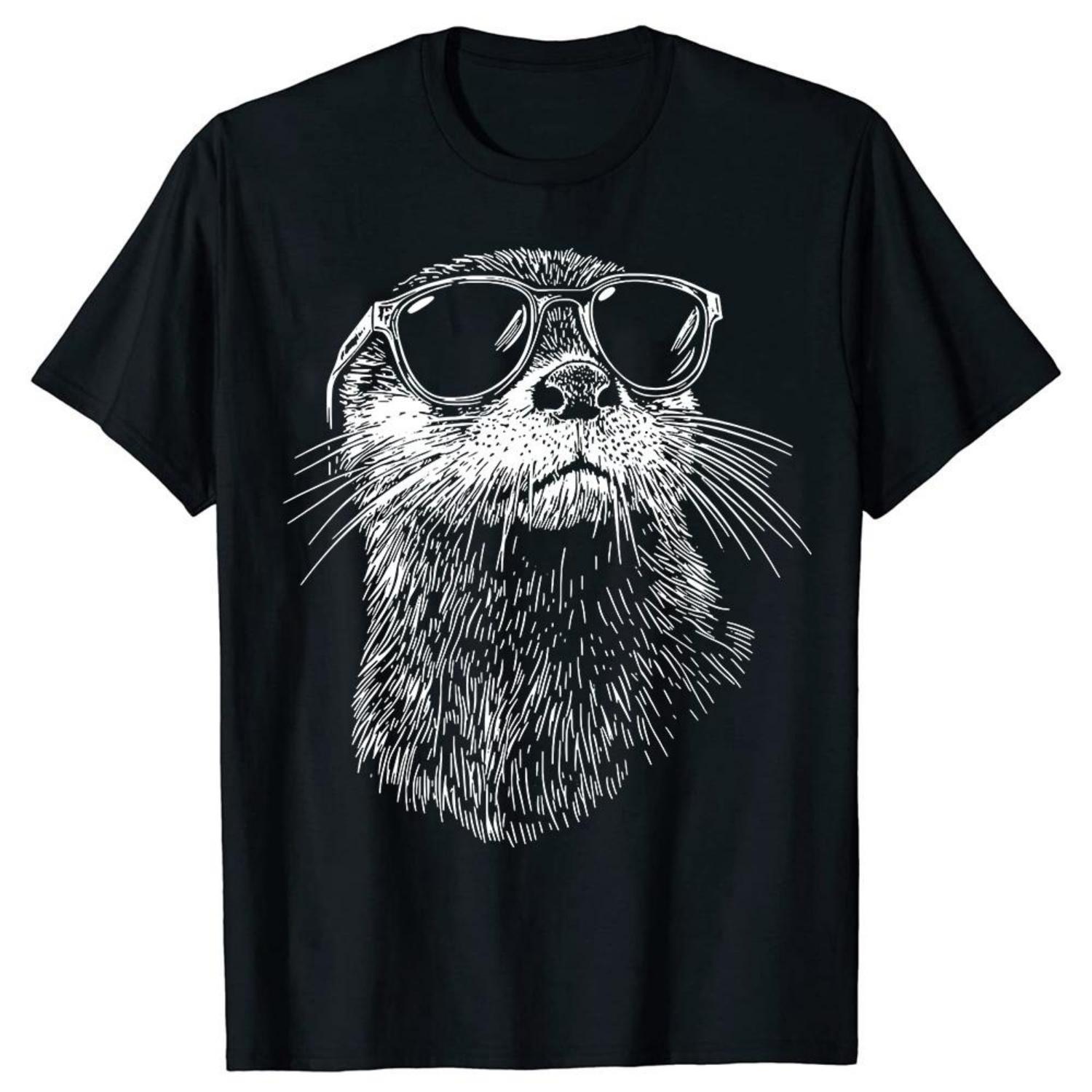 

Funny Otter Sunglasses Graphic T Shirts Men Women Pure Cotton Humor Streetwear Tee Shirt Short Sleeve Unisex Loose Clothing XXXXXL