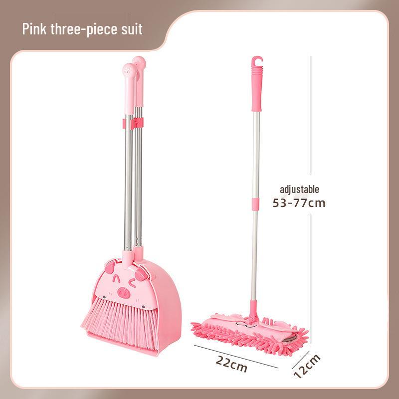 Kids' Pretend Play Cleaning Set: Broom, Mop, and Dustpan with Little Pig Design