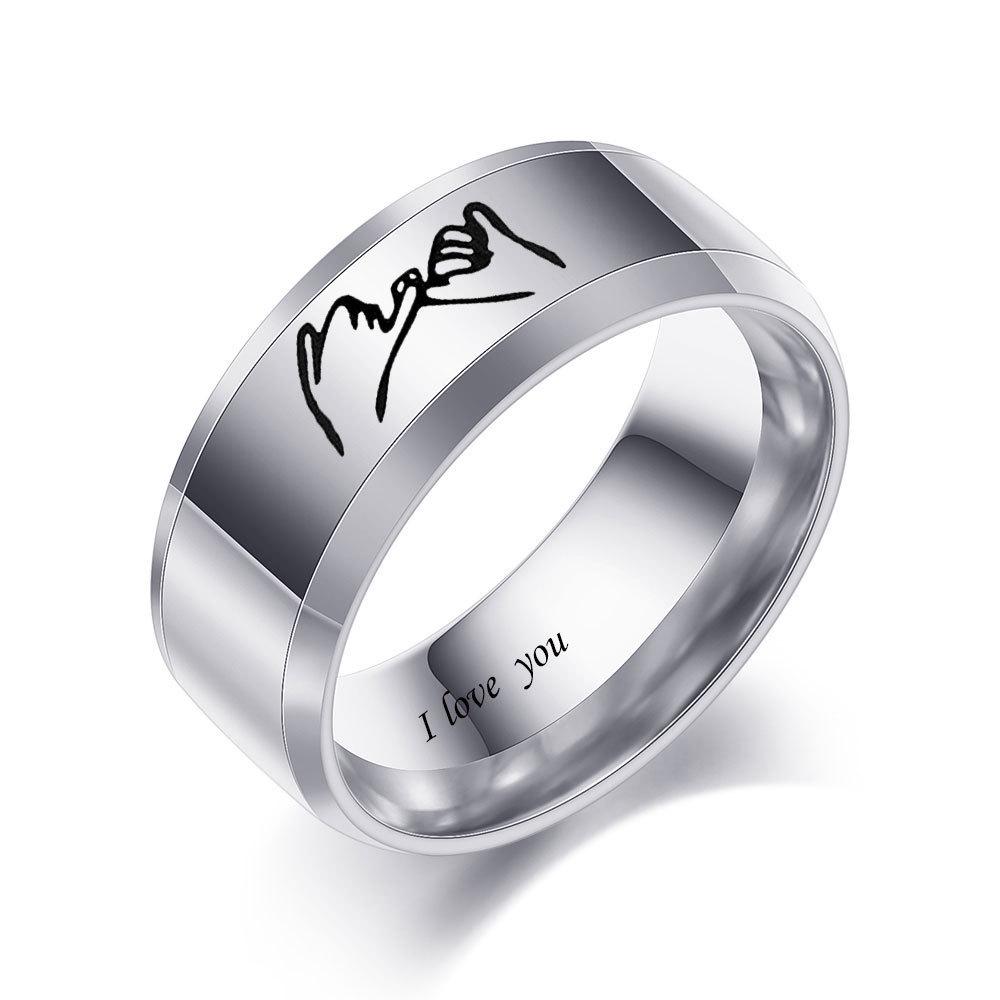 Titanium Steel 8MM Heart Clasp  I Love You  Couple Ring - Unisex Stainless Steel