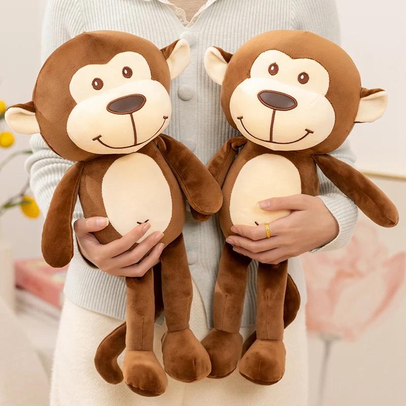 New 1pc 45cm  Monkey Plush Doll Brown Smiling Monkey Soft Stuffed Animal Cute Huggable Plushies Birthday Gifts For Girl