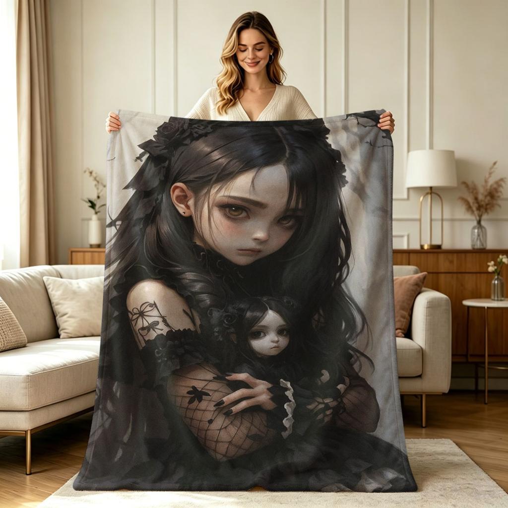 Gothic Dark Floral Print Flannel Blanket All Season Soft Warm Cozy Throw Blanket for Sofa Couch Living Room Bedroom Home Decorative Lightweight Flanne