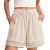 Women's Fashionable Casual -Colour Vintage-Inspired Lace-Up Cotton-Linen Blend Shorts With Drawstring Waist