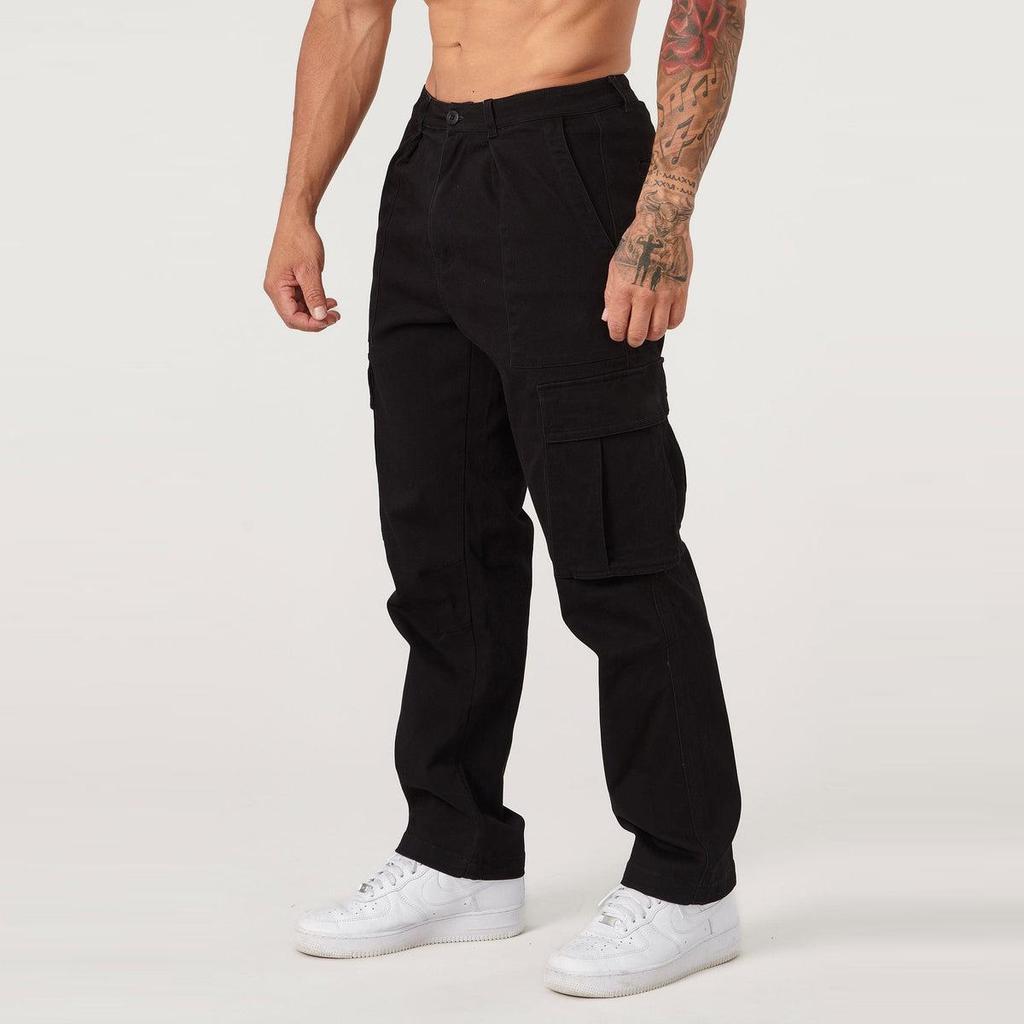 Herren Herbst Patchwork Cargo-Hose mit großen Taschen - Lässig, einfarbig, lockere Passform, schmaler Beinabschluss