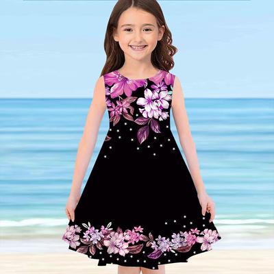 Mädchen Kleid Ärmellos 3D Rosa Kirschblüten Druck Sommer Täglich Niedlich Lässig Süße Kinder A Linie Kleid Trägerkleid