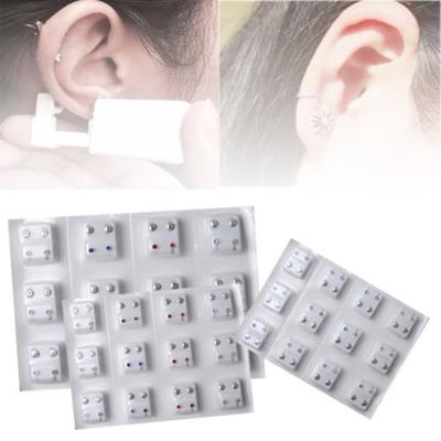12 pares de aretes de acero con cristal quirúrgico para piercing de oreja, herramienta de pistola perforadora