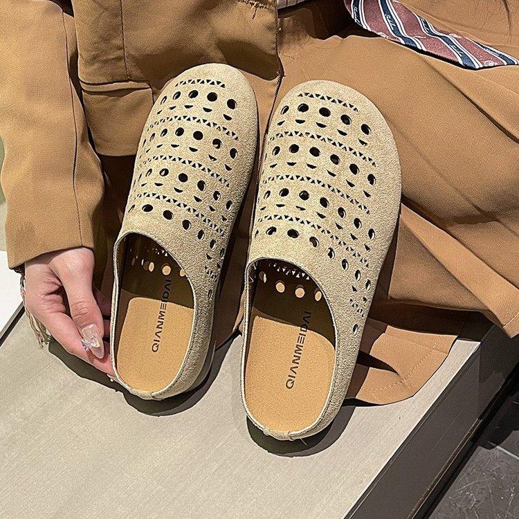 Hollow Bag Head Half Slippers Women's Summer 2025 Boken New Outer Wear Thick-soled Casual Cool Slippers Versatile Soft Bottom