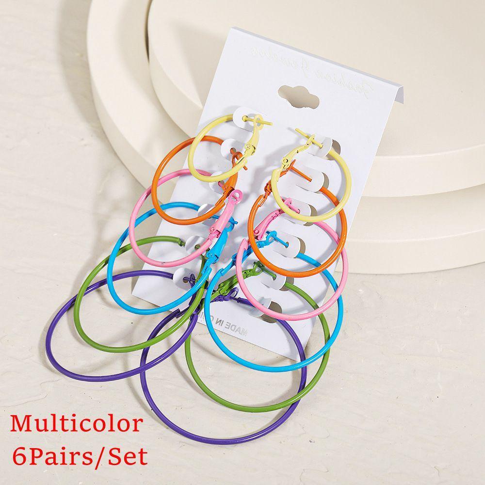 6Pairs/Set Silver Party Fashion Dangle Ear Stud Piercing Jewelry Hoop Earrings Set